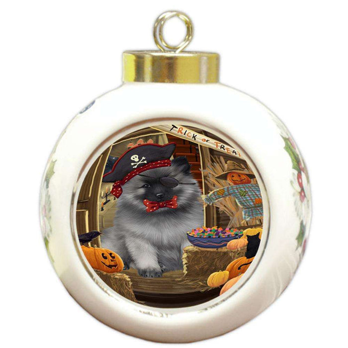 Enter at Own Risk Trick or Treat Halloween Keeshond Dog Round Ball Christmas Ornament RBPOR53171