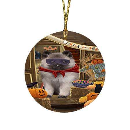 Enter at Own Risk Trick or Treat Halloween Keeshond Dog Round Flat Christmas Ornament RFPOR53161