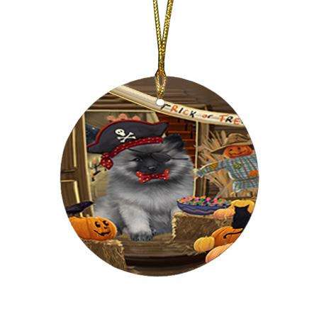 Enter at Own Risk Trick or Treat Halloween Keeshond Dog Round Flat Christmas Ornament RFPOR53162
