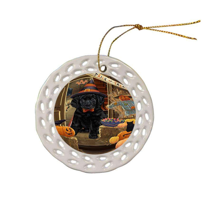 Enter at Own Risk Trick or Treat Halloween Labrador Retriever Dog Ceramic Doily Ornament DPOR53178