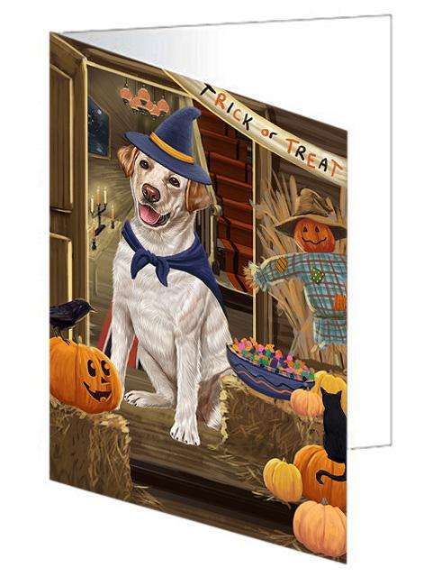 Enter at Own Risk Trick or Treat Halloween Labrador Retriever Dog Handmade Artwork Assorted Pets Greeting Cards and Note Cards with Envelopes for All Occasions and Holiday Seasons GCD63551