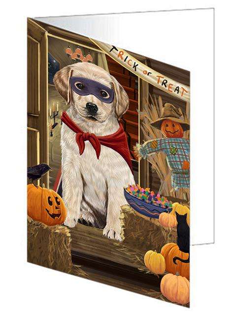 Enter at Own Risk Trick or Treat Halloween Labrador Retriever Dog Handmade Artwork Assorted Pets Greeting Cards and Note Cards with Envelopes for All Occasions and Holiday Seasons GCD63554