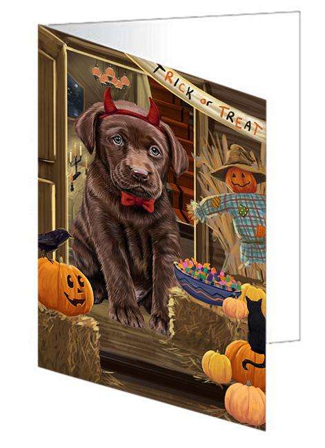 Enter at Own Risk Trick or Treat Halloween Labrador Retriever Dog Handmade Artwork Assorted Pets Greeting Cards and Note Cards with Envelopes for All Occasions and Holiday Seasons GCD63560