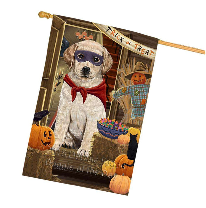Enter at Own Risk Trick or Treat Halloween Labrador Retriever Dog House Flag FLG53373