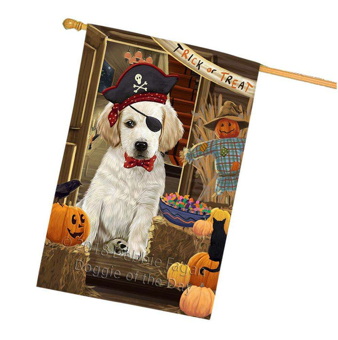 Enter at Own Risk Trick or Treat Halloween Labrador Retriever Dog House Flag FLG53374