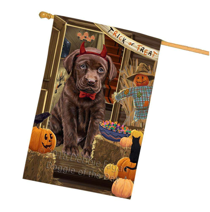 Enter at Own Risk Trick or Treat Halloween Labrador Retriever Dog House Flag FLG53375