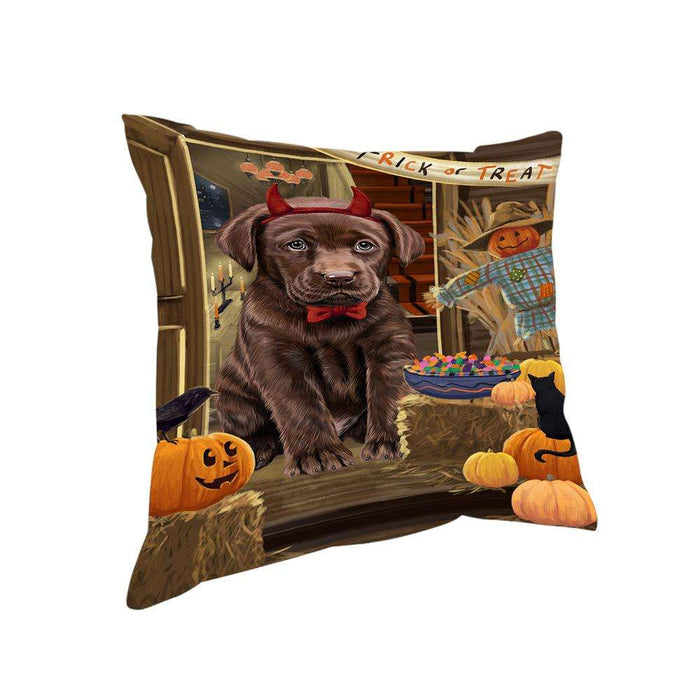 Enter at Own Risk Trick or Treat Halloween Labrador Retriever Dog Pillow PIL69332