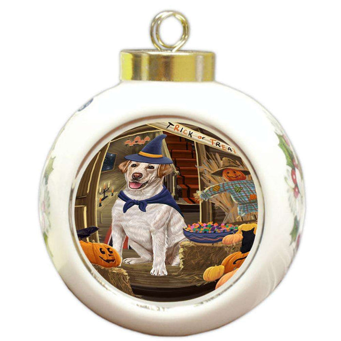 Enter at Own Risk Trick or Treat Halloween Labrador Retriever Dog Round Ball Christmas Ornament RBPOR53174