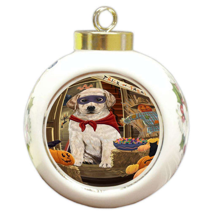 Enter at Own Risk Trick or Treat Halloween Labrador Retriever Dog Round Ball Christmas Ornament RBPOR53175