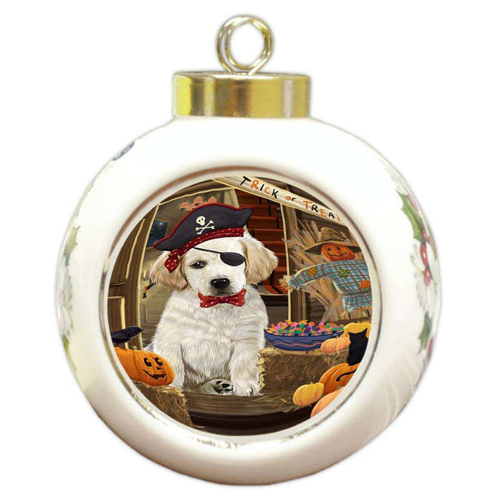 Enter at Own Risk Trick or Treat Halloween Labrador Retriever Dog Round Ball Christmas Ornament RBPOR53176