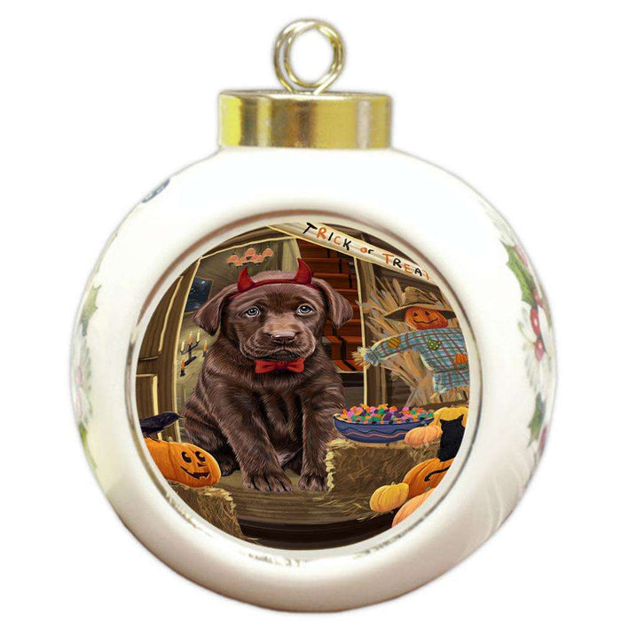 Enter at Own Risk Trick or Treat Halloween Labrador Retriever Dog Round Ball Christmas Ornament RBPOR53177