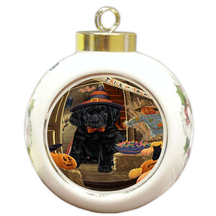 Enter at Own Risk Trick or Treat Halloween Labrador Retriever Dog Round Ball Christmas Ornament RBPOR53178