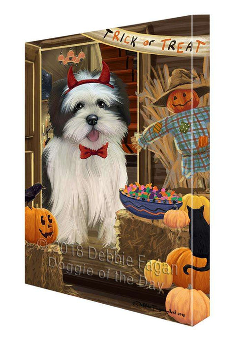 Enter at Own Risk Trick or Treat Halloween Lhasa Apso Dog Canvas Print Wall Art Décor CVS96488