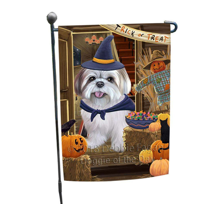 Enter at Own Risk Trick or Treat Halloween Lhasa Apso Dog Garden Flag GFLG53241