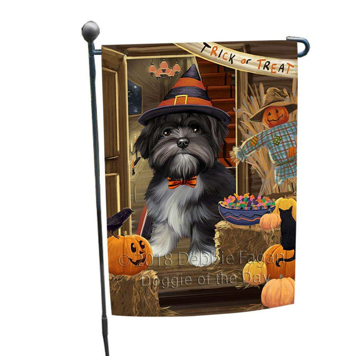 Enter at Own Risk Trick or Treat Halloween Lhasa Apso Dog Garden Flag GFLG53245