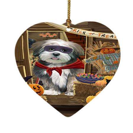 Enter at Own Risk Trick or Treat Halloween Lhasa Apso Dog Heart Christmas Ornament HPOR53180
