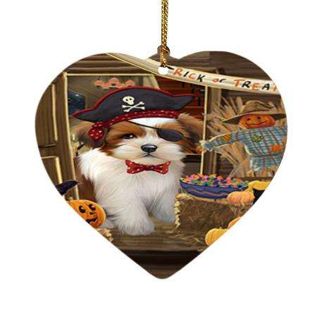 Enter at Own Risk Trick or Treat Halloween Lhasa Apso Dog Heart Christmas Ornament HPOR53181