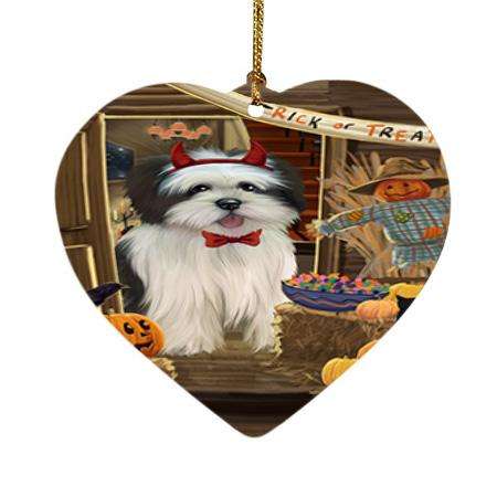 Enter at Own Risk Trick or Treat Halloween Lhasa Apso Dog Heart Christmas Ornament HPOR53182