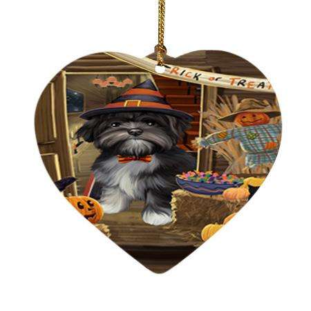 Enter at Own Risk Trick or Treat Halloween Lhasa Apso Dog Heart Christmas Ornament HPOR53183