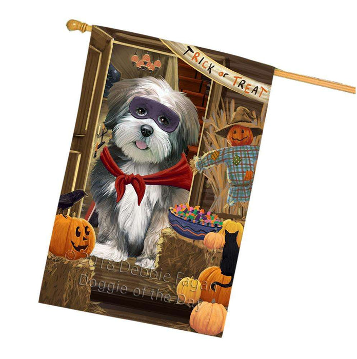 Enter at Own Risk Trick or Treat Halloween Lhasa Apso Dog House Flag FLG53378