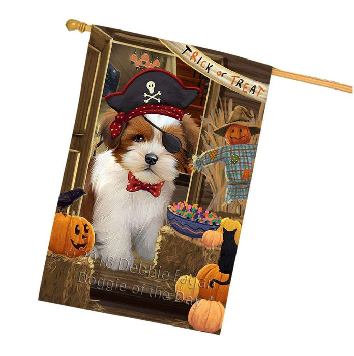 Enter at Own Risk Trick or Treat Halloween Lhasa Apso Dog House Flag FLG53379