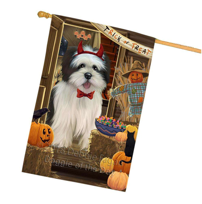 Enter at Own Risk Trick or Treat Halloween Lhasa Apso Dog House Flag FLG53380