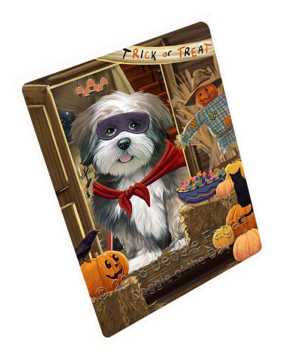 Enter at Own Risk Trick or Treat Halloween Lhasa Apso Dog Large Refrigerator / Dishwasher Magnet RMAG79962