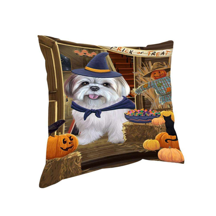 Enter at Own Risk Trick or Treat Halloween Lhasa Apso Dog Pillow PIL69340