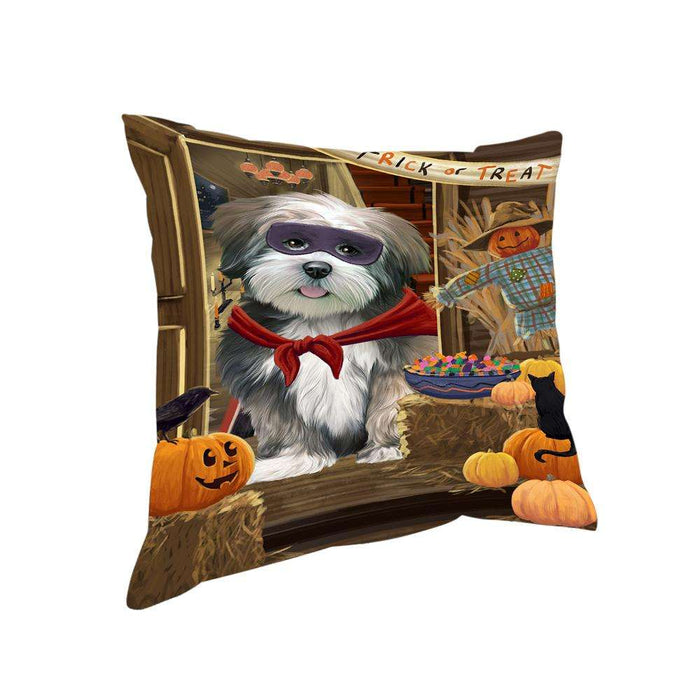 Enter at Own Risk Trick or Treat Halloween Lhasa Apso Dog Pillow PIL69344