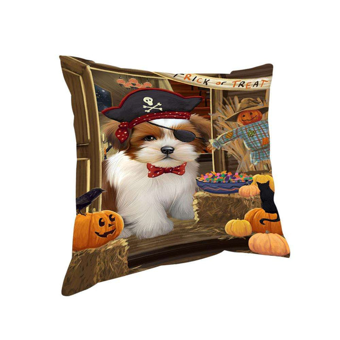 Enter at Own Risk Trick or Treat Halloween Lhasa Apso Dog Pillow PIL69348