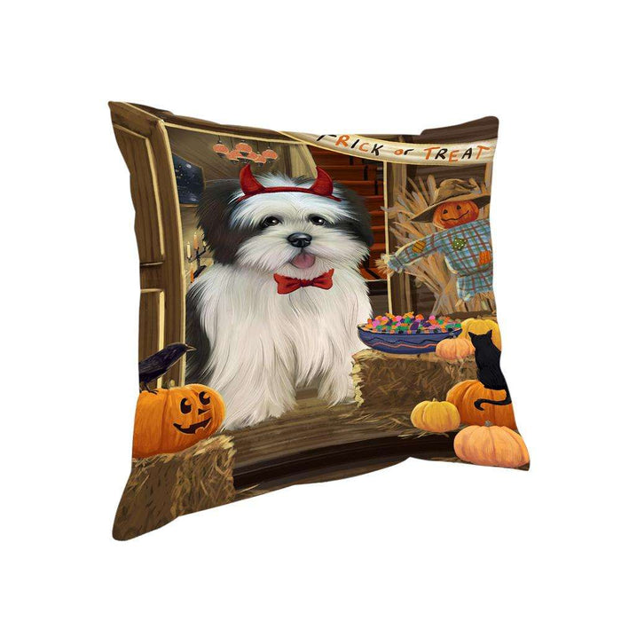 Enter at Own Risk Trick or Treat Halloween Lhasa Apso Dog Pillow PIL69352