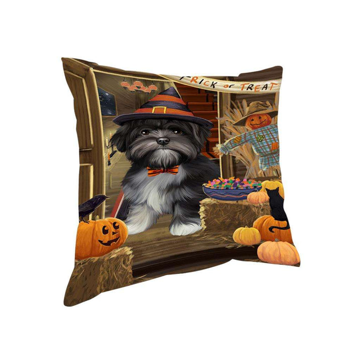Enter at Own Risk Trick or Treat Halloween Lhasa Apso Dog Pillow PIL69356