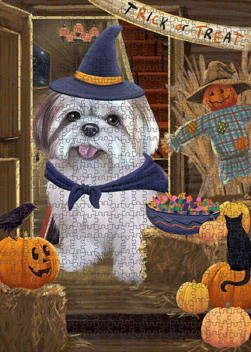 Enter at Own Risk Trick or Treat Halloween Lhasa Apso Dog Puzzle with Photo Tin PUZL79872