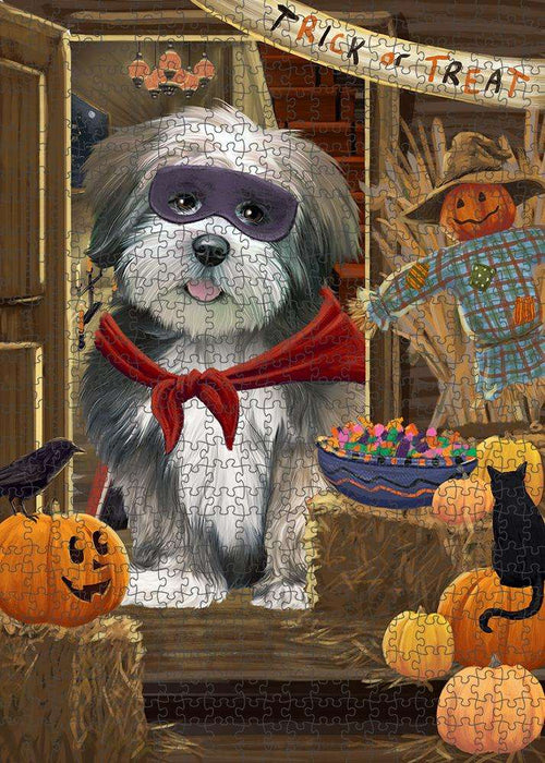 Enter at Own Risk Trick or Treat Halloween Lhasa Apso Dog Puzzle with Photo Tin PUZL79876