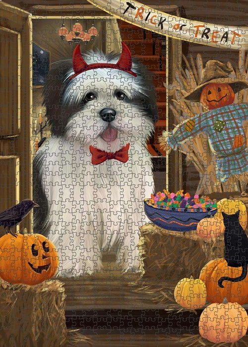 Enter at Own Risk Trick or Treat Halloween Lhasa Apso Dog Puzzle with Photo Tin PUZL79884