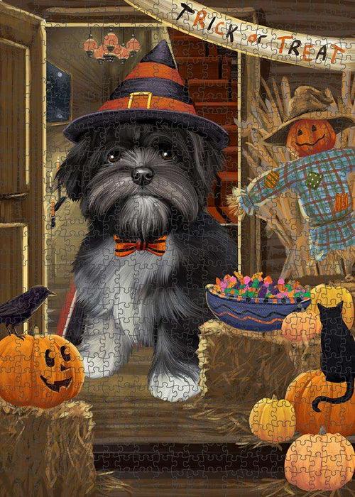 Enter at Own Risk Trick or Treat Halloween Lhasa Apso Dog Puzzle with Photo Tin PUZL79888