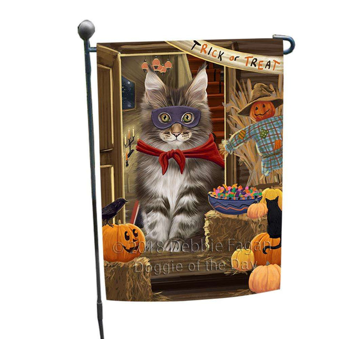 Enter at Own Risk Trick or Treat Halloween Maine Coon Cat Garden Flag GFLG53247