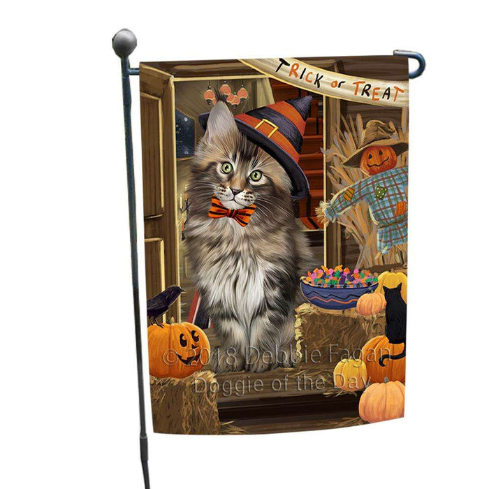 Enter at Own Risk Trick or Treat Halloween Maine Coon Cat Garden Flag GFLG53250