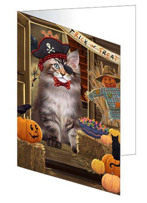 Enter at Own Risk Trick or Treat Halloween Maine Coon Cat Handmade Artwork Assorted Pets Greeting Cards and Note Cards with Envelopes for All Occasions and Holiday Seasons GCD63587