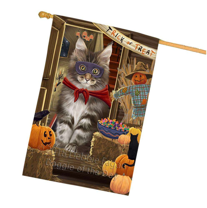 Enter at Own Risk Trick or Treat Halloween Maine Coon Cat House Flag FLG53383