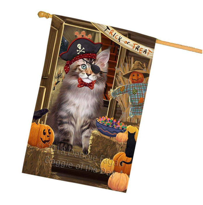 Enter at Own Risk Trick or Treat Halloween Maine Coon Cat House Flag FLG53384