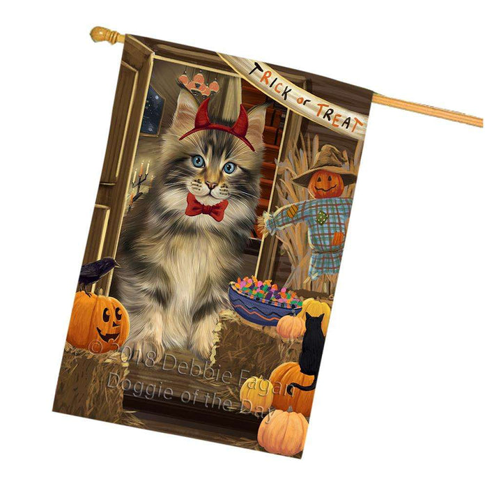 Enter at Own Risk Trick or Treat Halloween Maine Coon Cat House Flag FLG53385