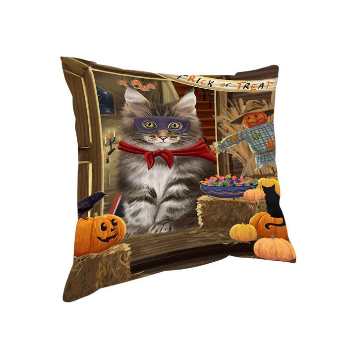 Enter at Own Risk Trick or Treat Halloween Maine Coon Cat Pillow PIL69364