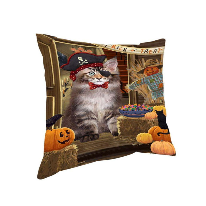 Enter at Own Risk Trick or Treat Halloween Maine Coon Cat Pillow PIL69368