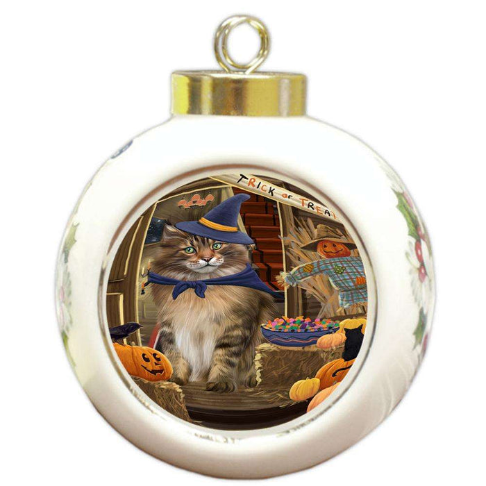 Enter at Own Risk Trick or Treat Halloween Maine Coon Cat Round Ball Christmas Ornament RBPOR53184