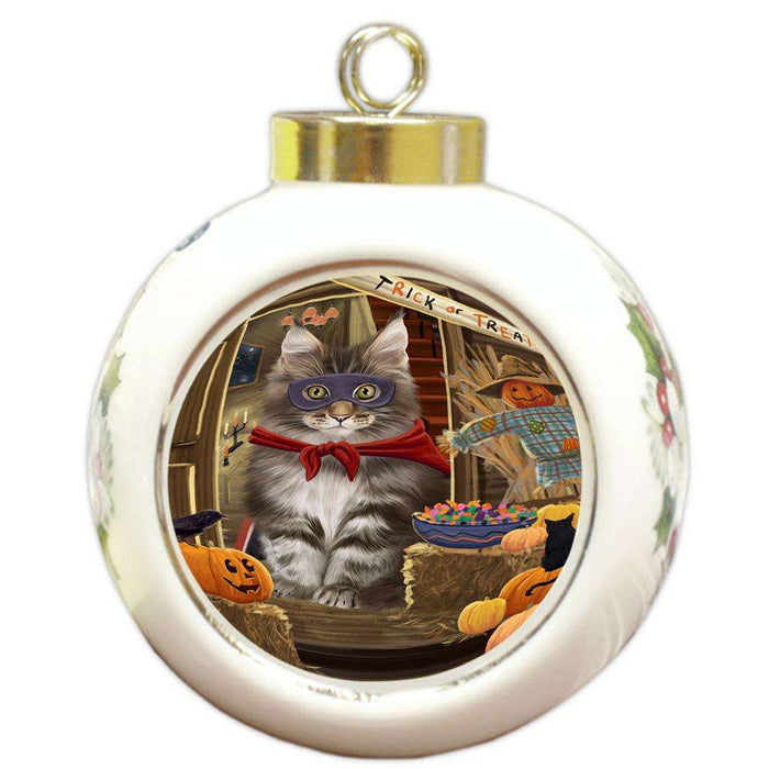 Enter at Own Risk Trick or Treat Halloween Maine Coon Cat Round Ball Christmas Ornament RBPOR53185