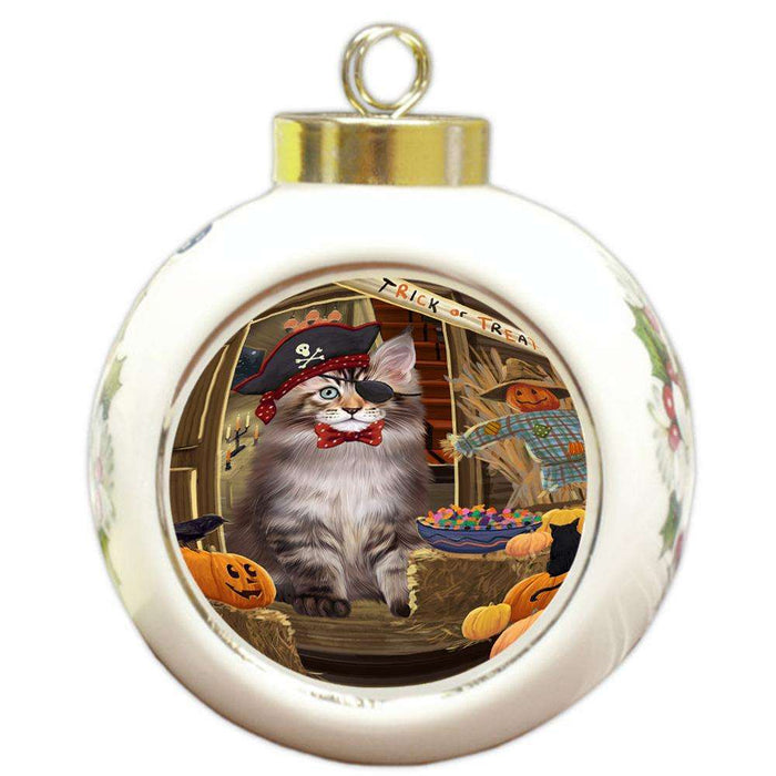 Enter at Own Risk Trick or Treat Halloween Maine Coon Cat Round Ball Christmas Ornament RBPOR53186