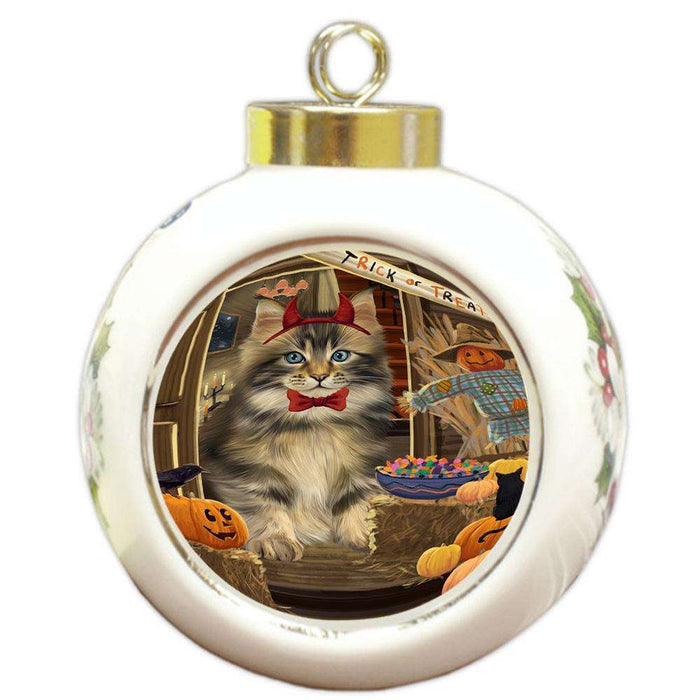 Enter at Own Risk Trick or Treat Halloween Maine Coon Cat Round Ball Christmas Ornament RBPOR53187