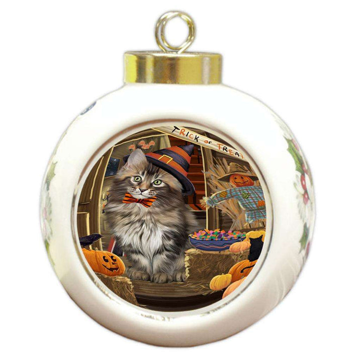 Enter at Own Risk Trick or Treat Halloween Maine Coon Cat Round Ball Christmas Ornament RBPOR53188