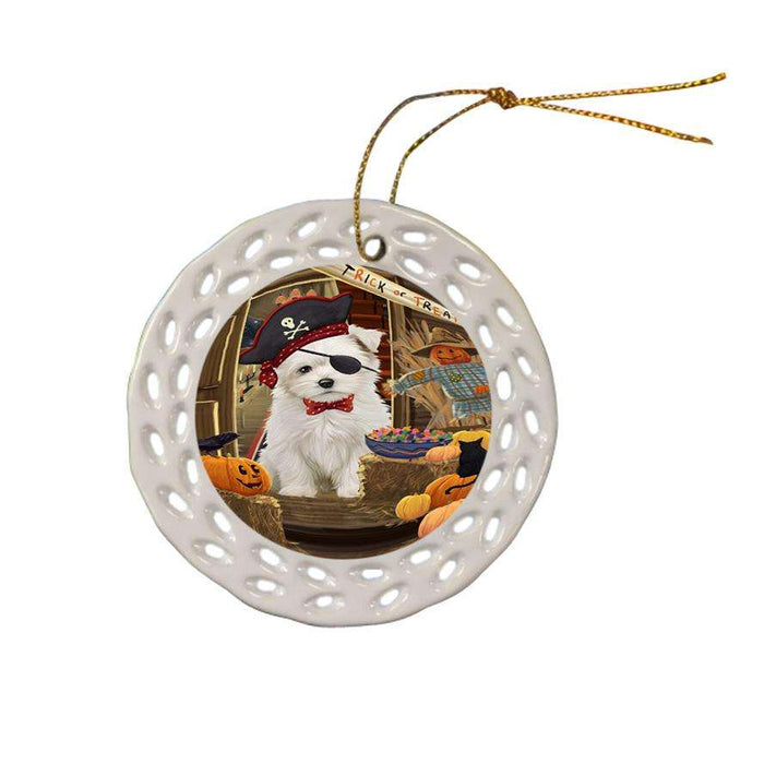 Enter at Own Risk Trick or Treat Halloween Maltese Dog Ceramic Doily Ornament DPOR53191